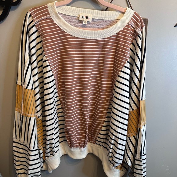 BiBi Tops - BiBi Women's Striped Sweatshirt - Brown and Yellow NWOT